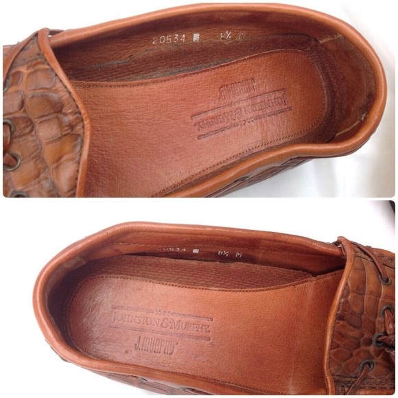 Johnston & Murphy Sz 8.5 Brown Leather Men\'s Croc Loafers Tassels Italy Slip ons main image 16